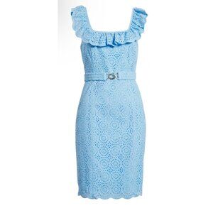 Lilly Pulitzer Women's Size 6.  Blue Eyelet Ruffle Dress W/ Belt